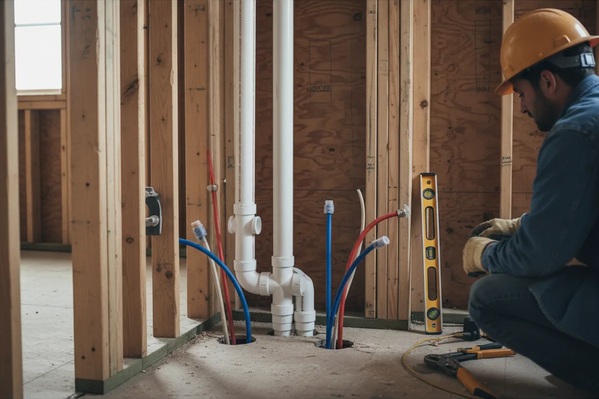 Drain and supply rough-in during Sump Pump Repair in Waukon